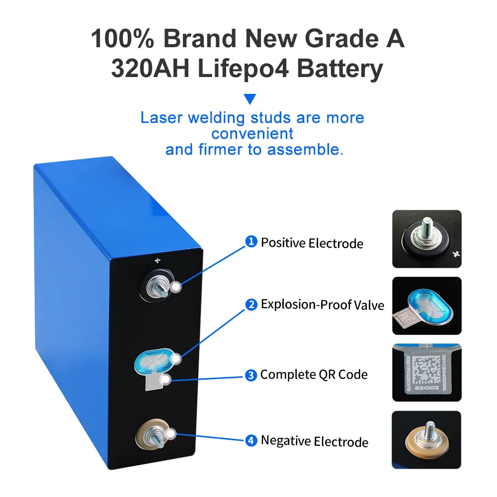 3.2V 310AH cells BRAND NEW 48V Lifepo4 320AH battery Grade A DIY 12V 24V Rechargeable Battery Pack EU US Tax Free With Busbars