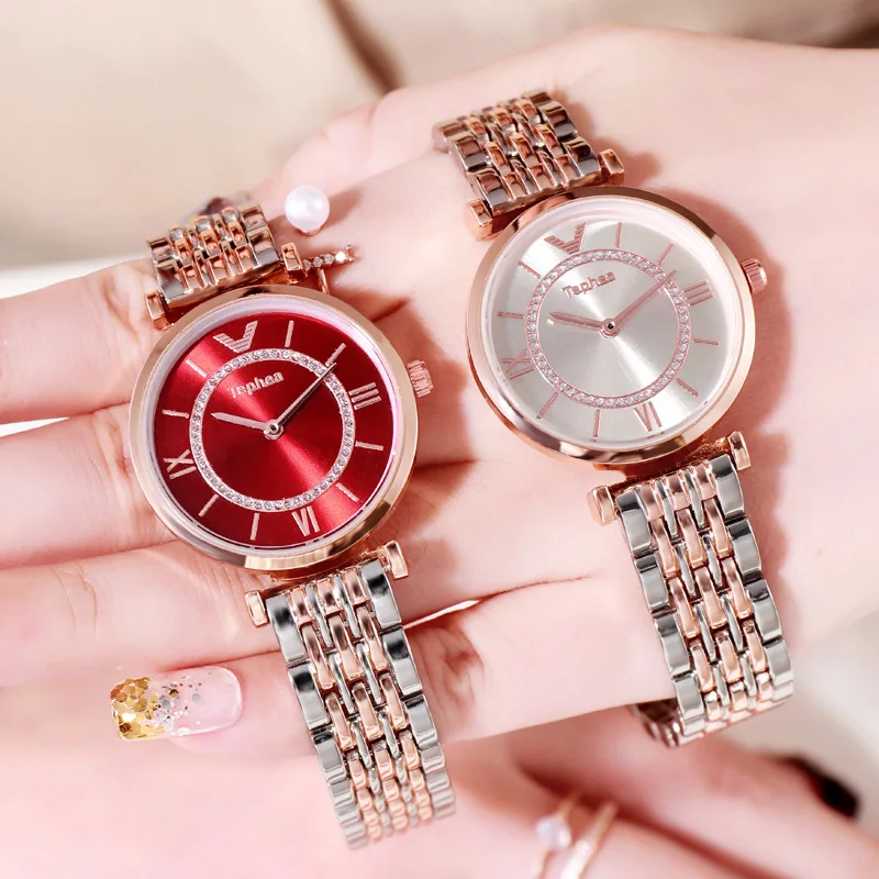 Женские модные черные часы из нержавеющей стали Кварцевые водонепроницаемые