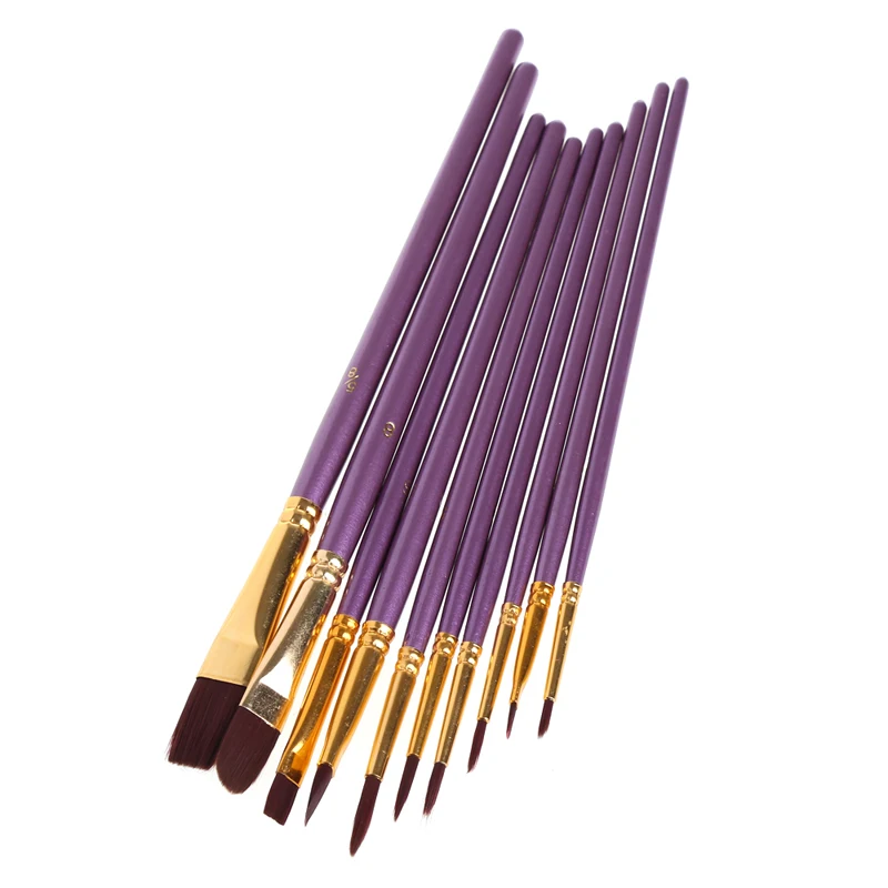 

10Pcs Purple Artist Paint Brush Set Nylon Hair Watercolor Acrylic Oil Painting Brushes Drawing Art Supplie Drop Shipping