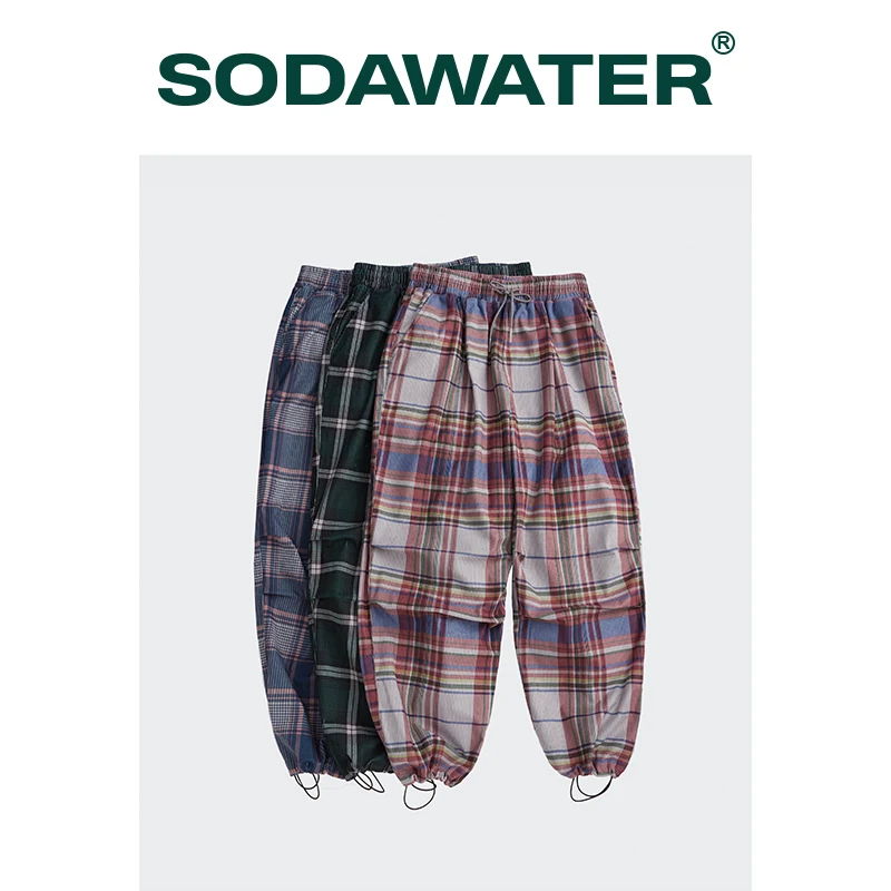 

SODAWATER Mens Harajuku Plaid Pant 2020 Stylish Vintage Stitching Color Hip Hop Pant Men Casual Trousers 3307W