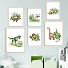 Животные джунглей, динозавр, тираннозавр, детская настенная Картина на холсте, скандинавский постер и принты, настенные картины для мальчиков, декор детской комнаты