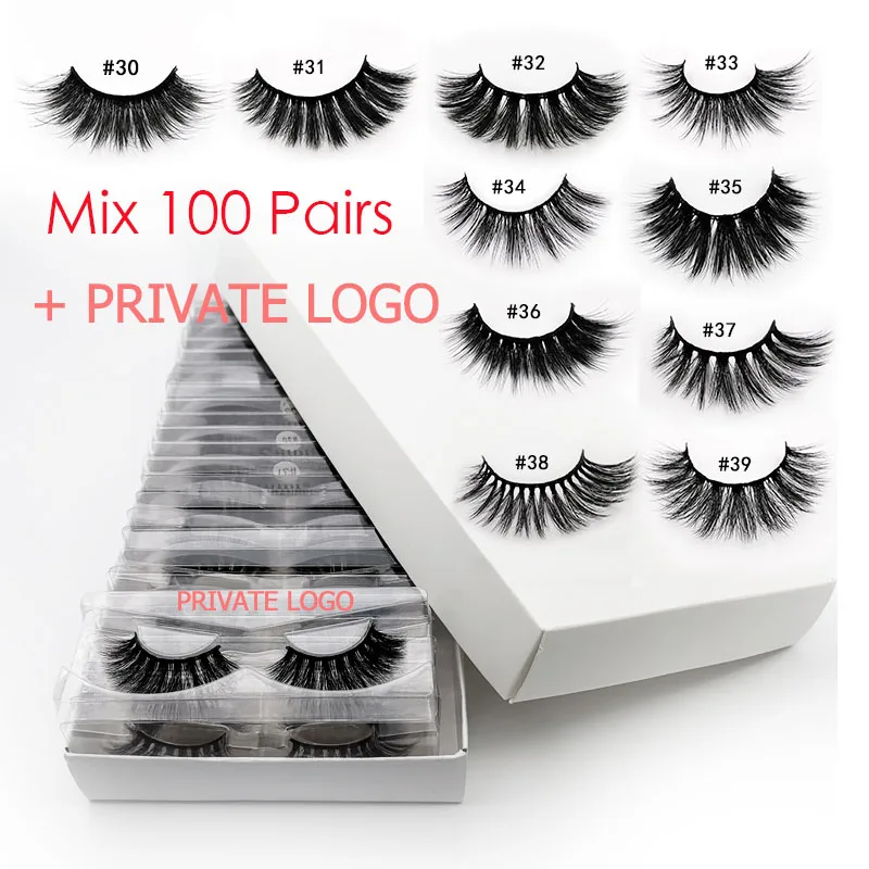 100 pairs WITH LOGO Ресниц 20/40/50/100 шт 3d норковые ресницы натуральные ресницы серо-коричневого цвета, оптовые поддельные ресницы накладные ресницы для макияжа оптом - Цвет: 100 pairs WITH LOGO