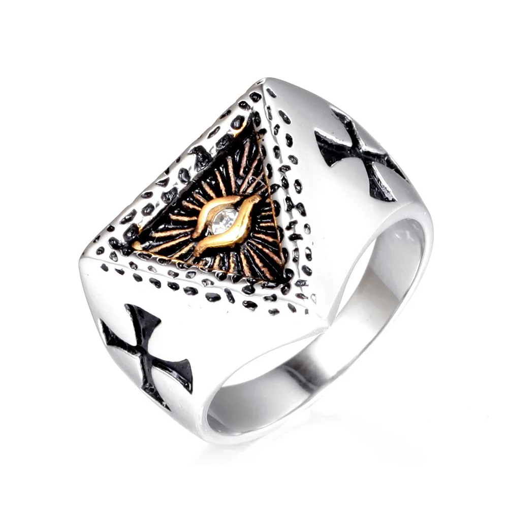 

Megin D Stainless Steel Titanium Gothic Evil Eyes Sun Cross Hip Hop Rings for Men Women Couple Friends Gift Jewelry Bague Boho