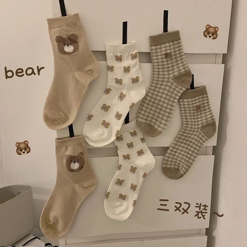 

Women's Winter New Korean Ins Harajuku Style Versatile Bear Jacquard Thickened Thermal Home Wear Tube Socks Fashion