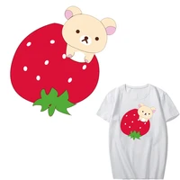 iron on transfer cartoon bear strawberry patches for kids clothing applique stripes stickers on clothes decoration heat press
