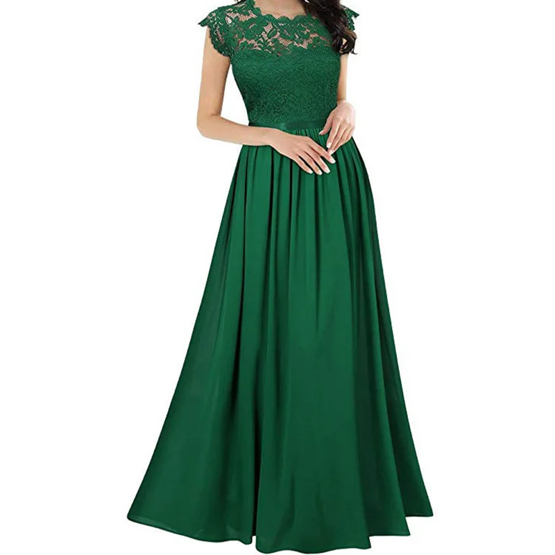 

Summer Lace Sexy Evening Dresses Long Elegant Women Hollow Out O-neck Ladies Dresses Party Club Dress Vestidos Plus Size Black
