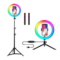 oebld dimmable rgb led selfie ring fill light photo ring lamp with tripod for makeup video live