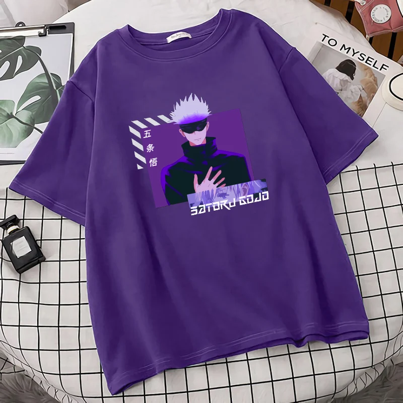 

Jujutsu Kaisen Gojo Satoru Anime Woman T shirt Casual O Neck Cotton Short Sleeve Top Tee 2021 New Big Size Soft Loose T shirts