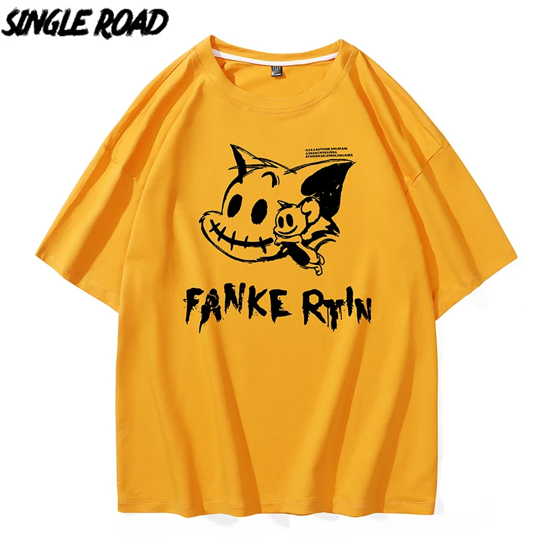 

Single Road Men's T-shirt Men 2022 Summer Anime T-shirts Japanese Streetwear Harajuku Plus Size Yellow Oversized T Shirt For Men