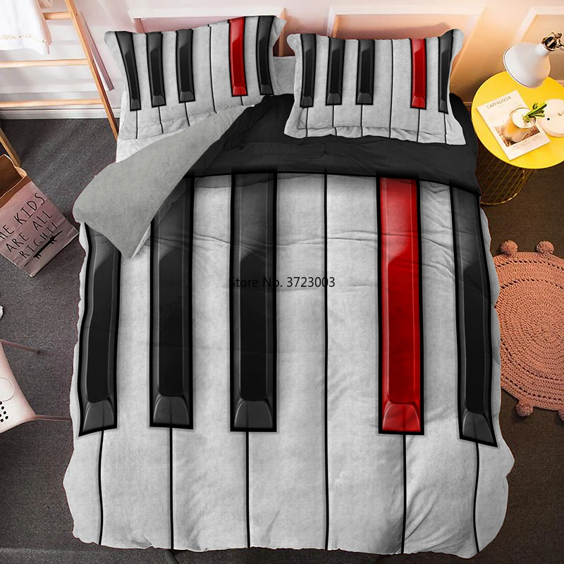 

Fashion Piano Keyboard Pattern Bedding 2/3 Musical Instruments Digital Print Quilt Cover and Pillowcase Soft Home Textile