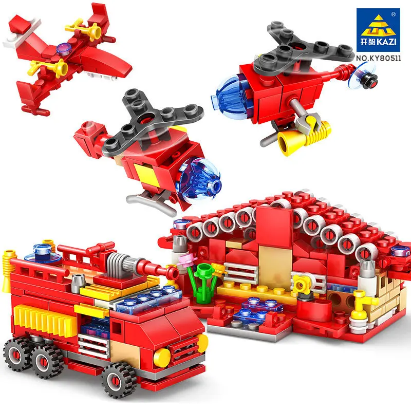 

414PCS 16 IN 1 City Fire Rescue Station Vehicle Building Blocks Helicopter Ladder Truck DIY Model Kids Bricks Toys