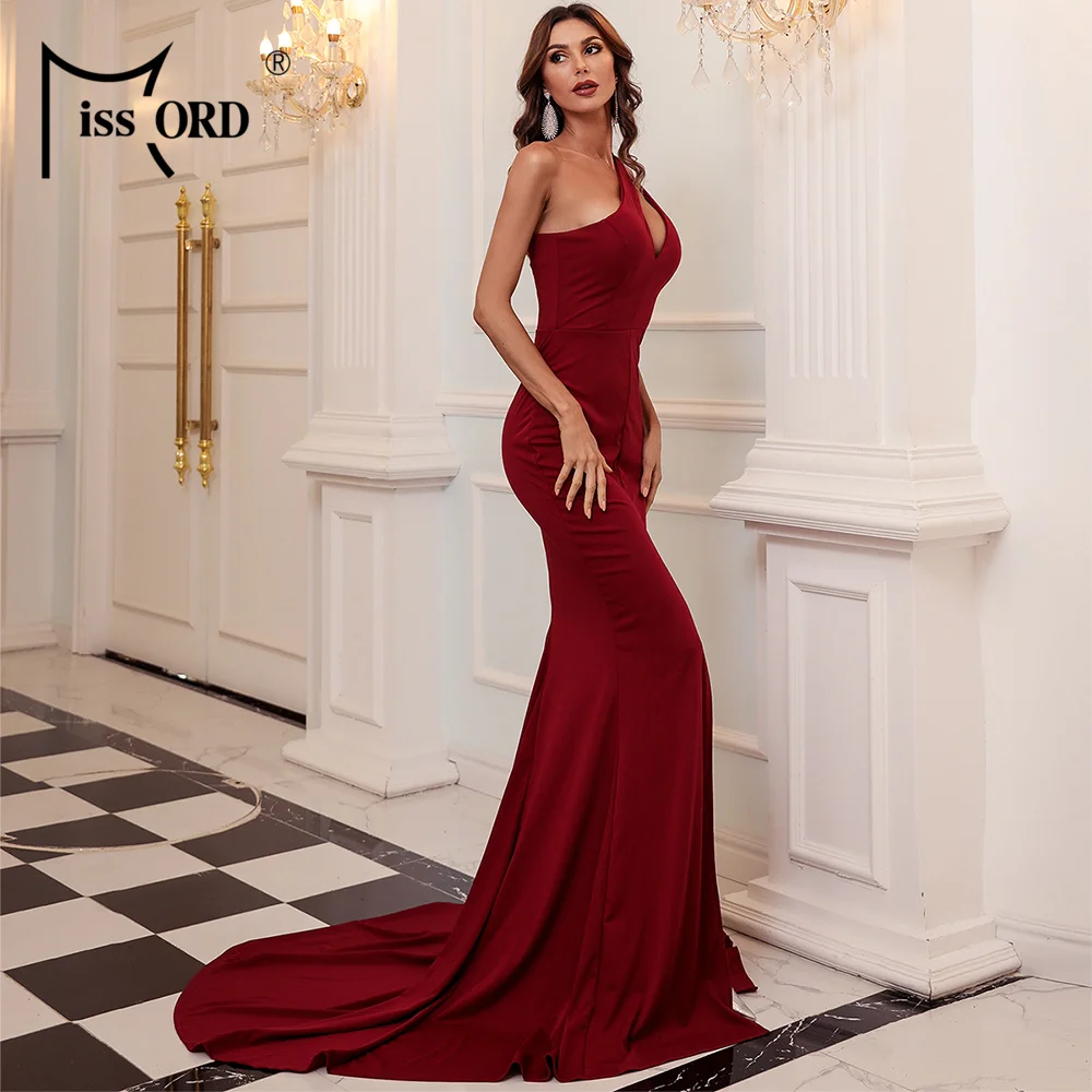 Missord сексуальное открытое вечернее платье на одно плечо женское без рукавов в пол