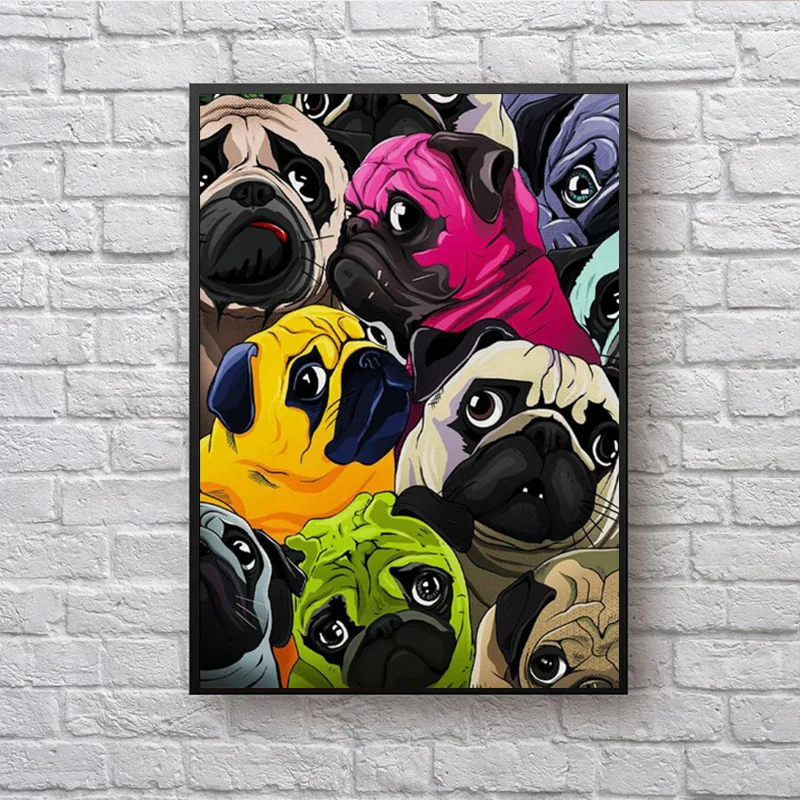 

Милые Мопсы граффити Искусство Акварель животные принты на холсте искусство на стену собаки декоративные картины для гостиной Куадрос дом...