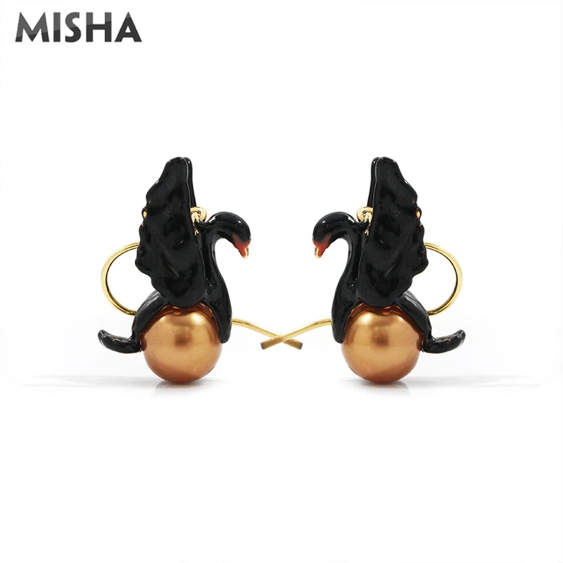 MISHA серьги-капли для женщин, высокое качество, ручная работа, эмалированная глазурь, Черный лебедь, Белый лебедь, серьги, шикарное ювелирное изделие, подарок для девушек 2075