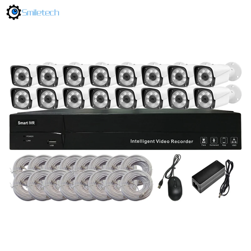 

16CH 5MP resolution H.265 NVR POE camera kit waterproof IR POE bullet smart analysis Home Video Surveillance Cameras System