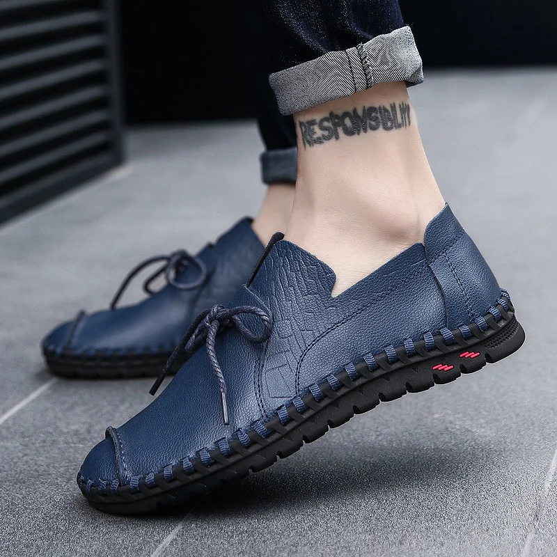 WOLF WHO Breathable Men Casual Shoes adult Genuine Leather Loafers Slip on High Quality Sneaker Male big Plus Size 38-50 W-015 | Обувь
