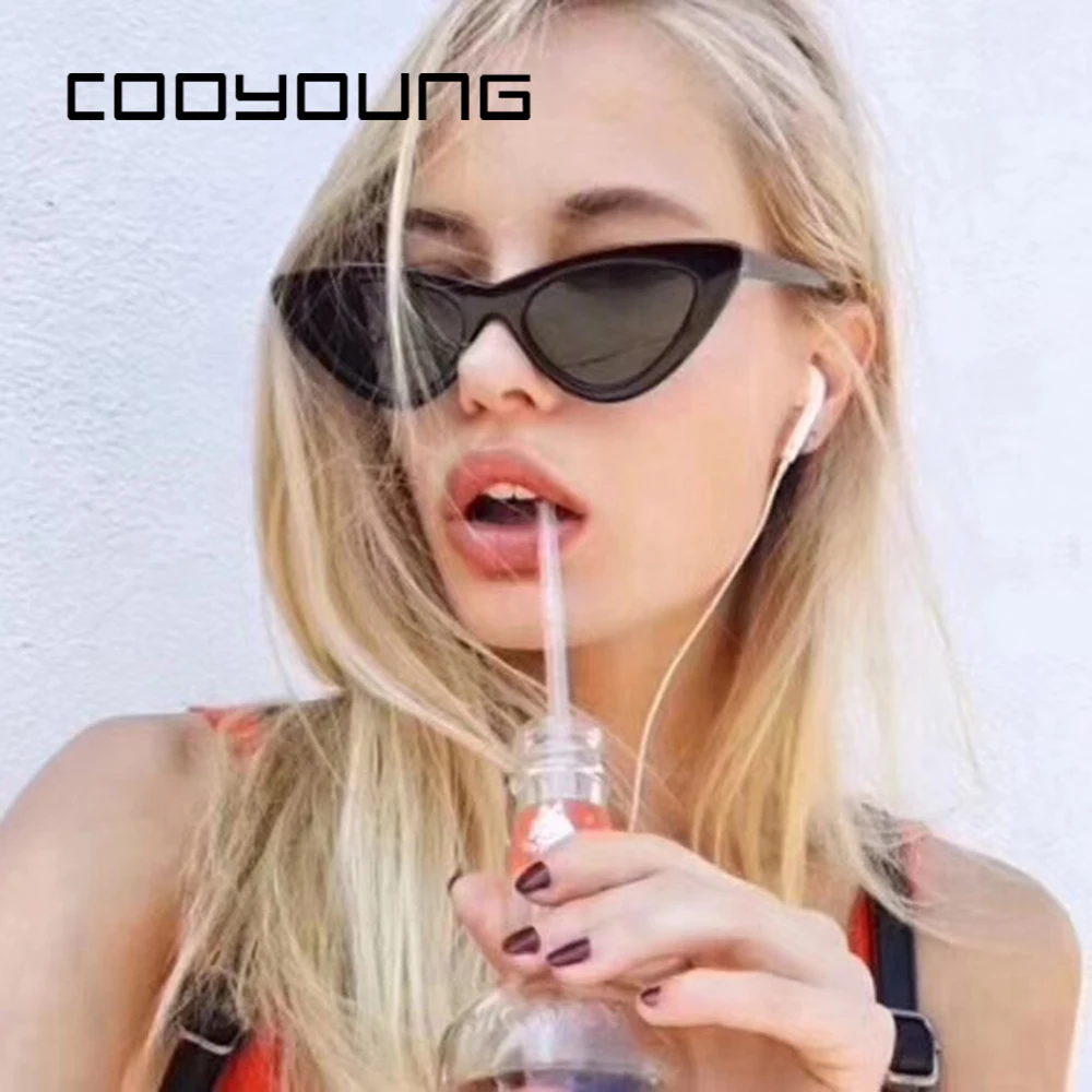 COOYOUNG Симпатичные сексуальные ретро в форме кошачьих глаз Солнцезащитные очки женские маленькие черные белые недорогие солнцезащитные очки UV400
