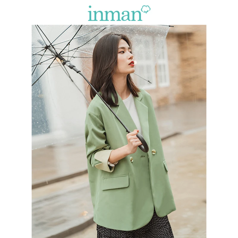 INMAN весна осень отложной воротник с заниженным плечом рукав контрастный