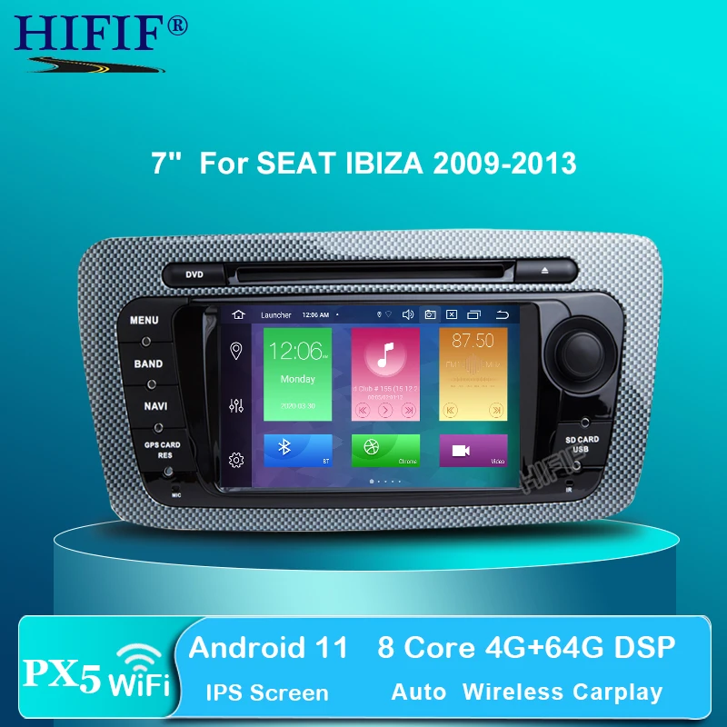 Автомобильный DVD мультимедийный плеер IPS DSP 2 Din Android 10 для Seat Ibiza 2009-2013 GPS-навигация