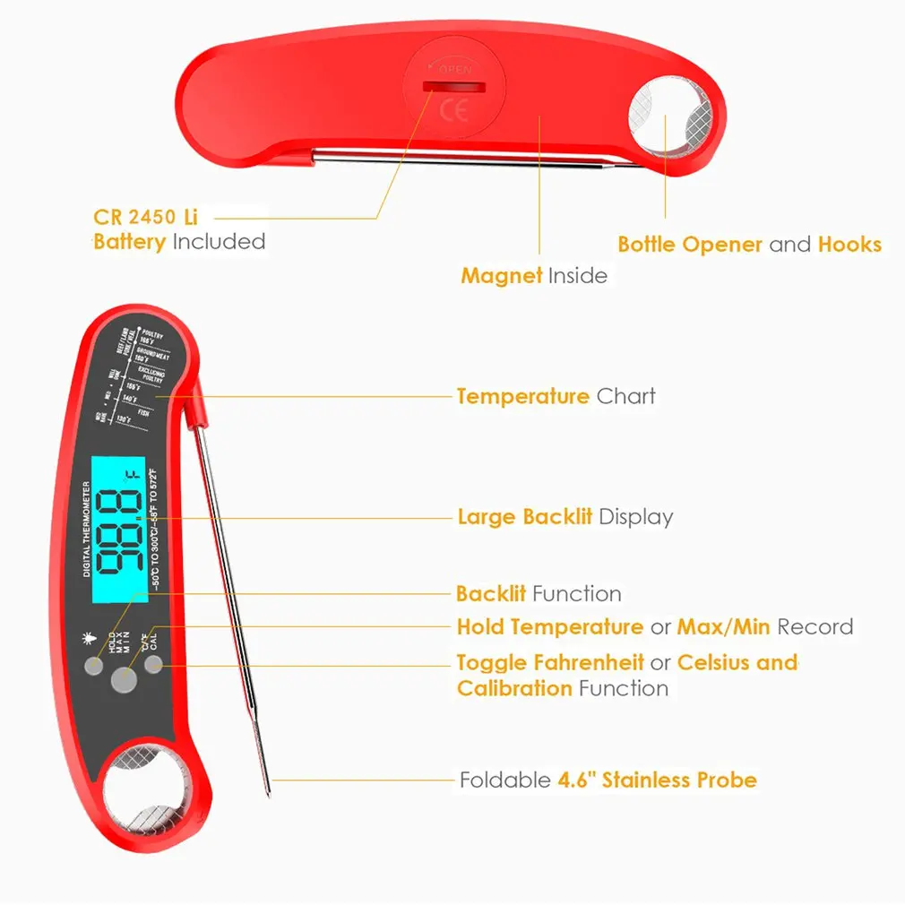 Автоматический цифровой термометр для барбекю водонепроницаемый мгновенного