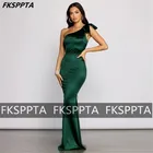 Женское длинное вечернее платье-русалка, темно-зеленое атласное платье с одним открытым плечом, в пол, для свадебной вечеринки