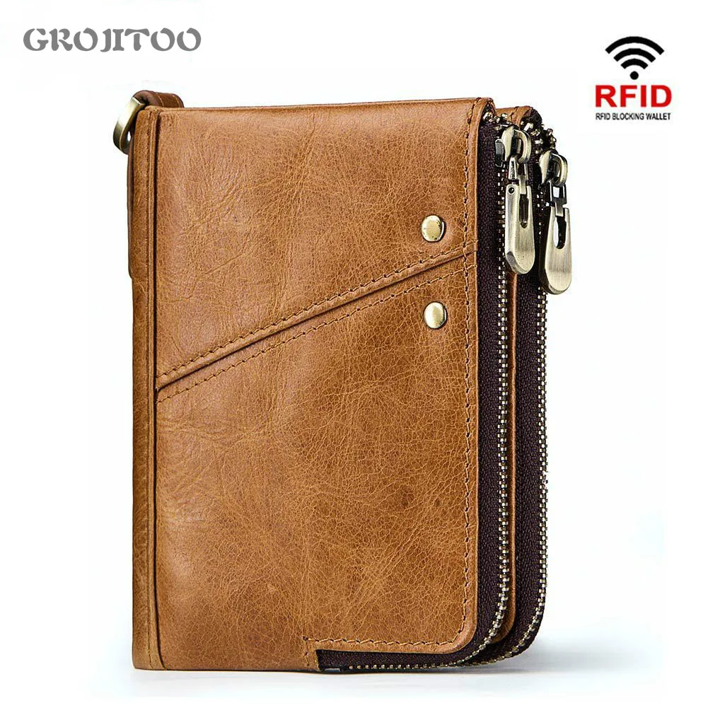 Мужской кошелек из натуральной кожи GROJITOO многофункциональный вертикальный с