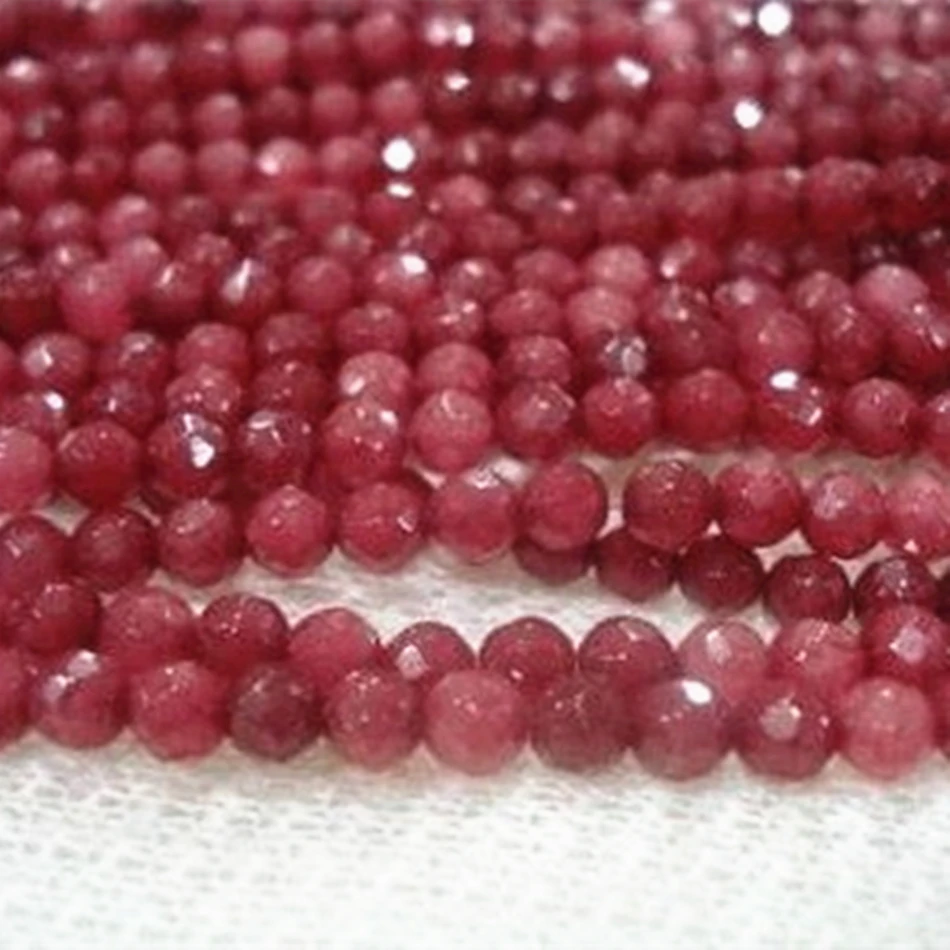 

4MM Brazilian Red Faceted Round Loose Beads chalcedony jades stone 15inch Women Gifts Jewelry Making Findings 15inch MY4208