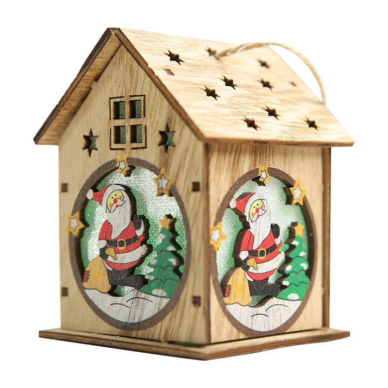 

Children's Christmas wooden pendants decorated with lights DIY can be assembled and assembled wooden houses single and double la