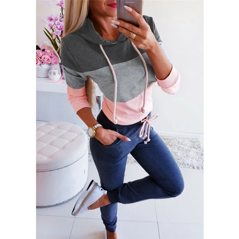 Color Matching Fashion Women Streetwear Hoodie Casual Simple Female Running  Sweetshirts Tops Hot Sale Loose Trend Pullovers New