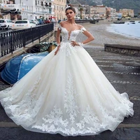 modern western ball gown wedding dresses 2020 sheer neck illusion long sleeve appliqued ruched long bridal gowns custom made