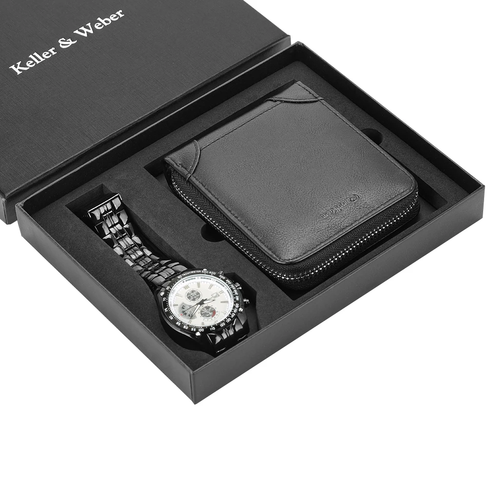 Мужские часы роскошные минималистичные кварцевые наручные мужские с бумажником