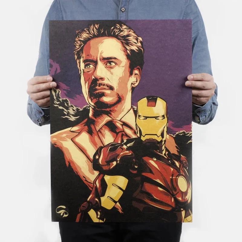 

Hot Sale Marvel Super Hero Movie Retro Kraft Paper Poster Iron Man Avengers Family Wall Wall Sticker Bar Cafe Decoration