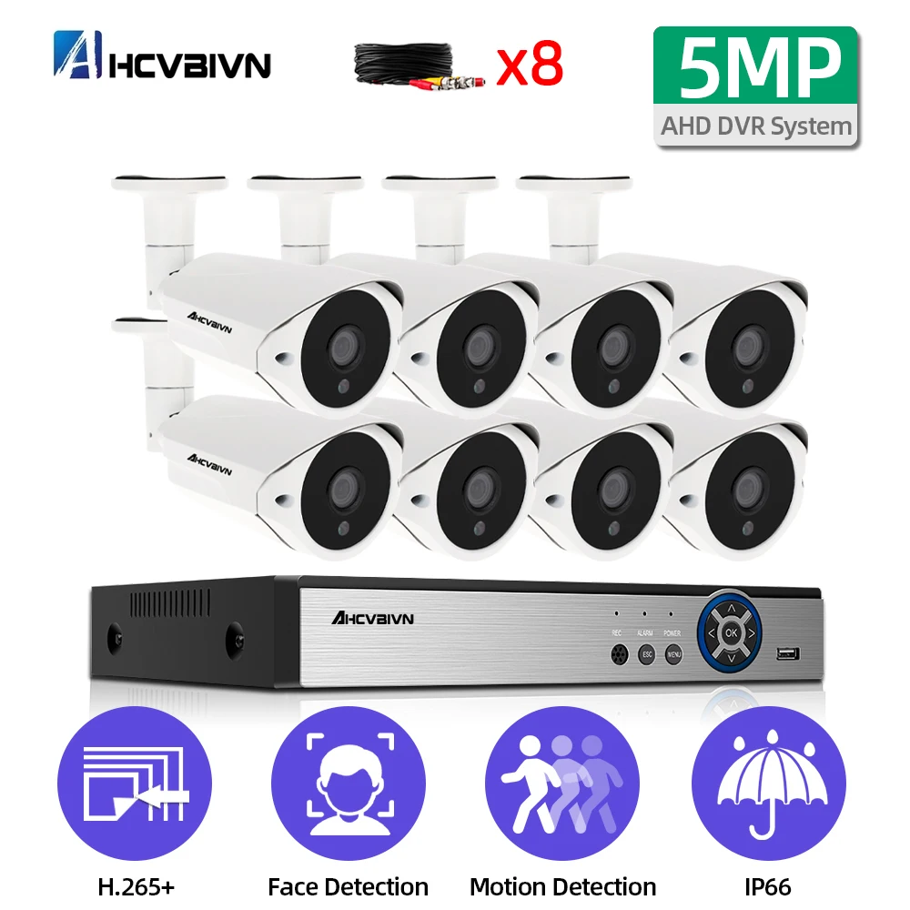 

H.265 5MP Security Camera System 8CH AHD DVR Kit 5.0MP HD Indoor Outdoor CCTV Camera P2P Video Surveillance System Set 4channel