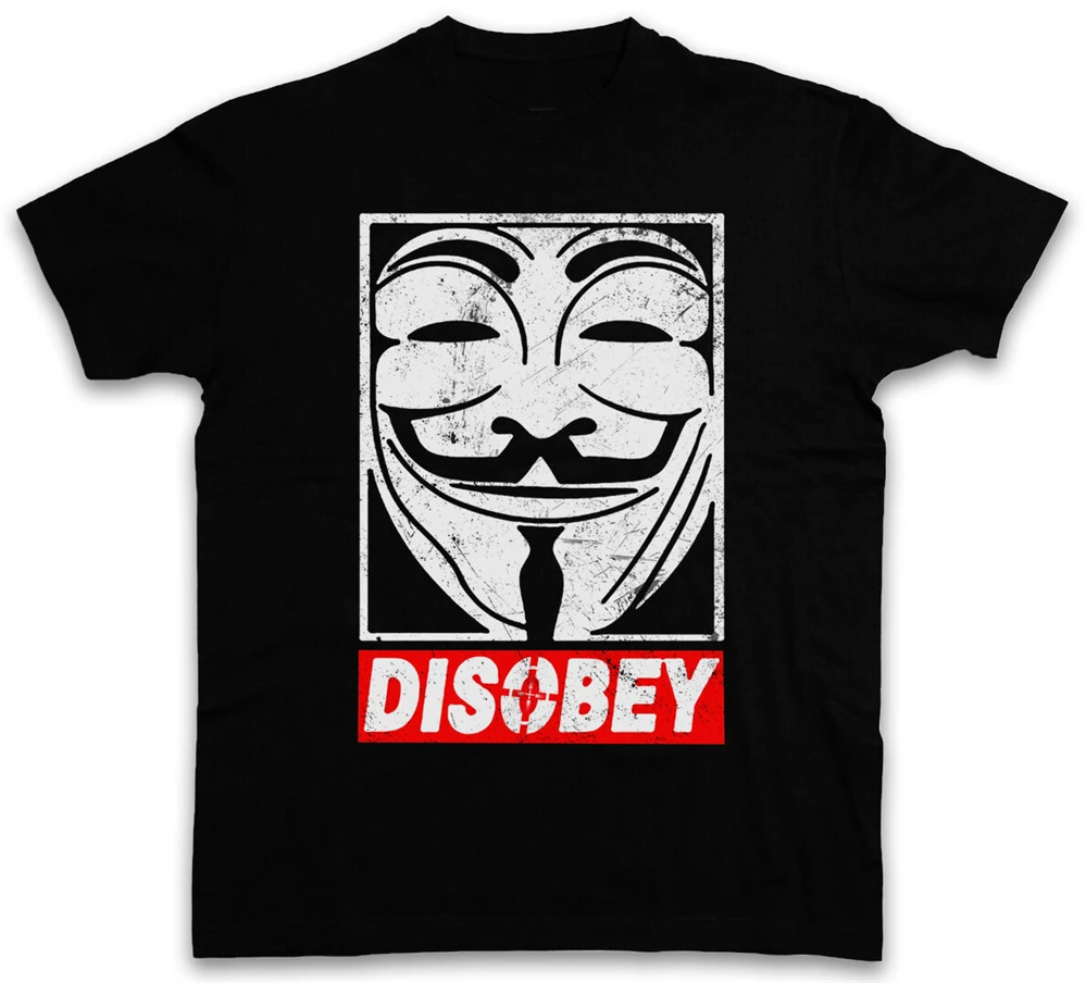 Футболка ANONYMOUS DISOBEY Мужчины Женщины V Guy для г на Anonymous Vendetta Маска Гая Фокса