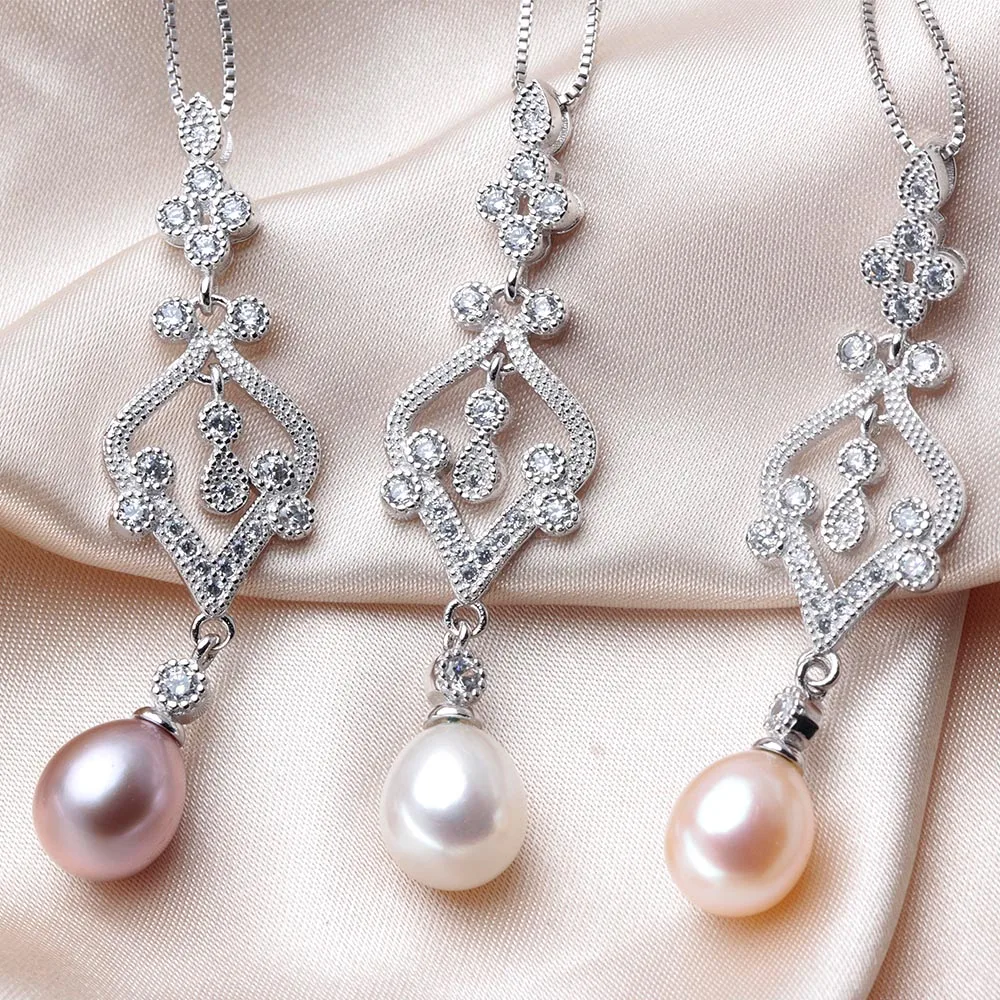 

2020 New Natural Freshwater Pearl Gorgeous Shiny Pendants 925 Sterling Silver Fashion Zircon Necklace Jewelry For Women Wedding