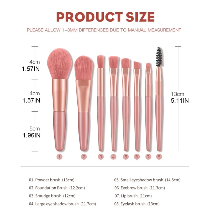 

8PCS Portable Makeup Brush Set Professional Synthetic Foundation Make Up Brushes Blending Face Powder Blush Concealers