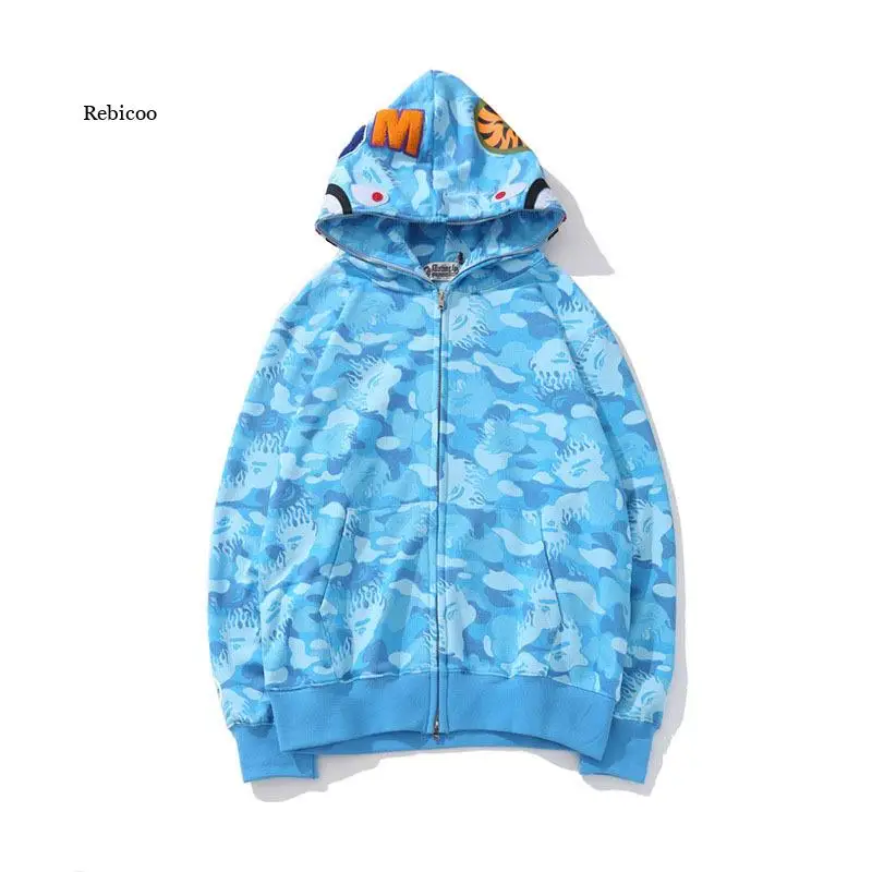 

2021 Hooded Cardigan Sweater Jacket Female Shark Camouflage Thin Sweater Men and Women Casual Couple Jacket