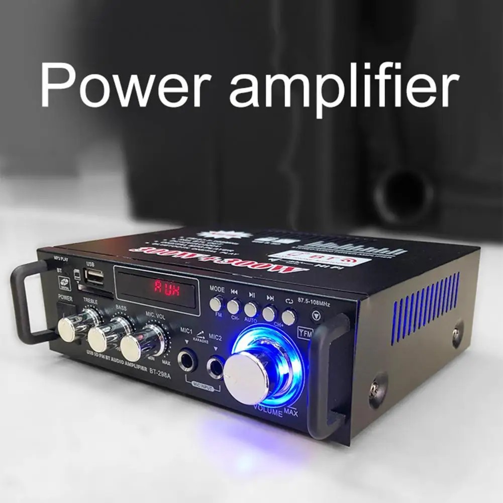 BT-298A Power Amplifier Practical Liquid-crystal Display 2CH 12V/220V 600W HiFi Bluetooth 5.0 Audio Amplificador for Home