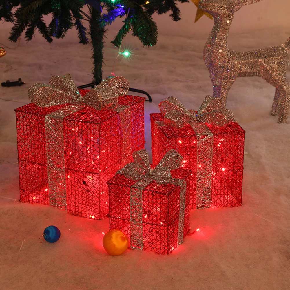 

Christmas Gift Boxes with LED Lights Indoor Outdoor Home Decor Craft Christmas Home Decor Gift Luminous Ornaments