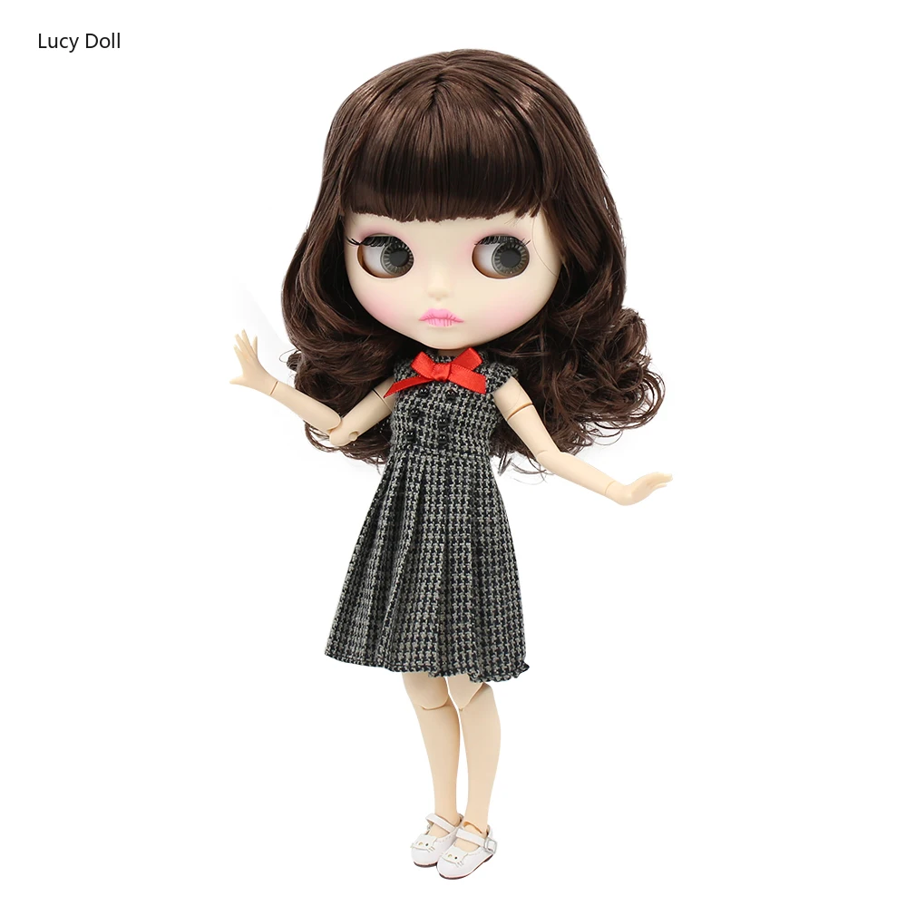 

Factory Blythee Doll BL0312 Brown Hair With Bangs Matte Face New Faceplate Lips Carves White Skin Joint Body 30cm 1/6