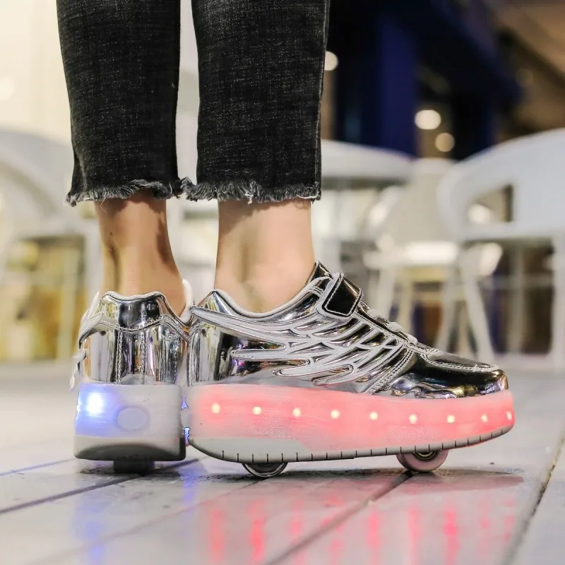 Детские кроссовки, светодиодный каток Heelys, обувь для катания на коньках, Детские легкие крылья, Двойные колеса, для мальчиков и девочек, Inine, роликовые скейты, светящиеся туфли со светодиодами