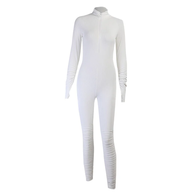 

Instunning Jumpsuits Women Turtleneck Long Sleeve Zipper Sexy Elastics Hight Skinny Bodycon Workout Sporty Casual Rompers Women