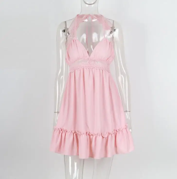 

Ladies sexy halter strap waist lace skirt 2021 new dress