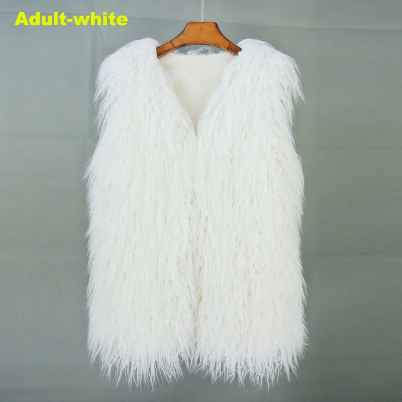 adultwhite Коллекция года, одежда для мамы и дочки жилет из искусственного меха осенне-зимнее пушистое пальто без рукавов, модное повседневное плотное теплое пальто - Цвет: adultwhite