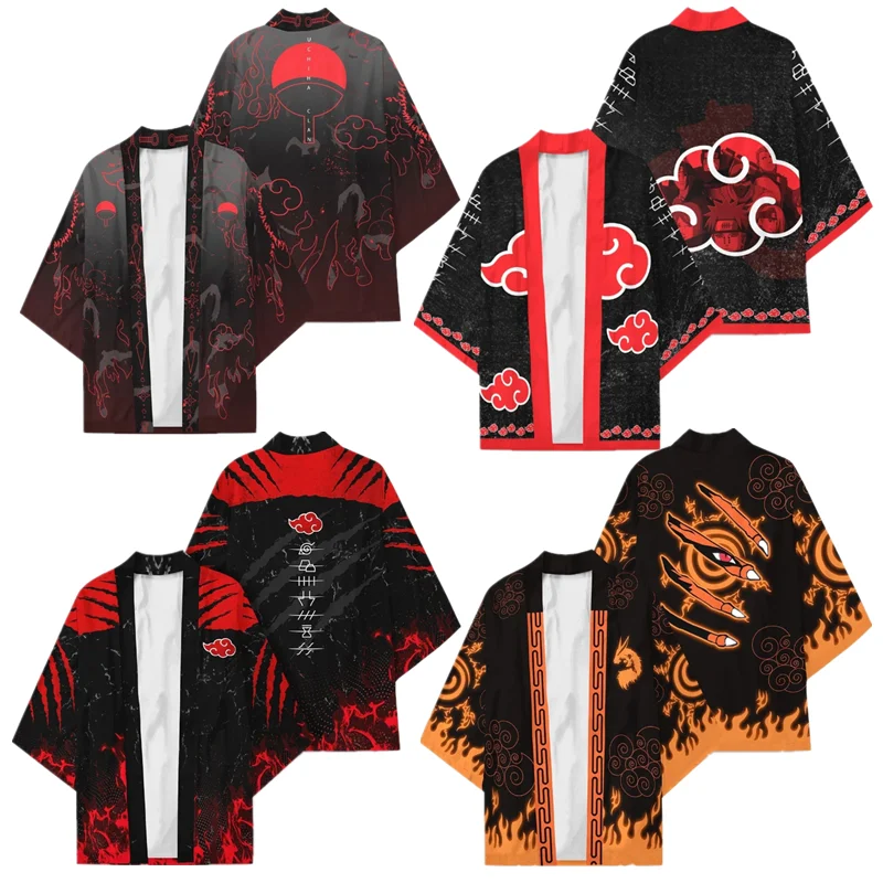 Аниме Hokage ниндзя Kurama Uchiha Akatsuki Косплей костюмы кимоно хаори пальто рубашка плащ