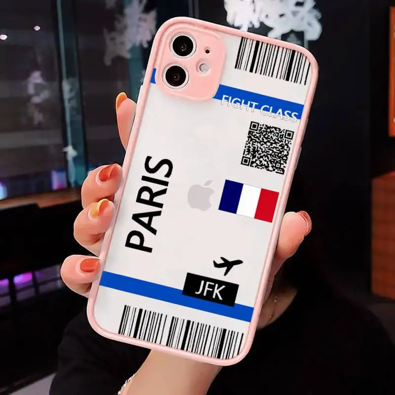 

design Cute FIRST CLASS PLANE TICKET Phone Case Matte Transparent for iPhone 7 8 11 12 s mini pro X XS XR MAX Plus cover funda