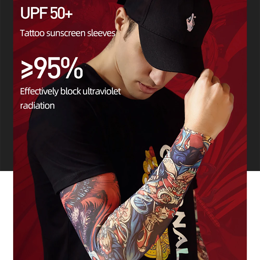 3D татуировки прохладная ткань беговой наручный рукава УФ UPF50 + защита дышащие