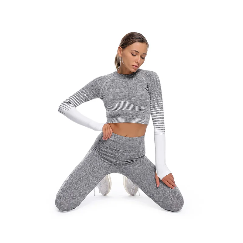 

Yoga suit spring and autumn new style striped knitted hip-lifting elastic fitness sports yoga suit
