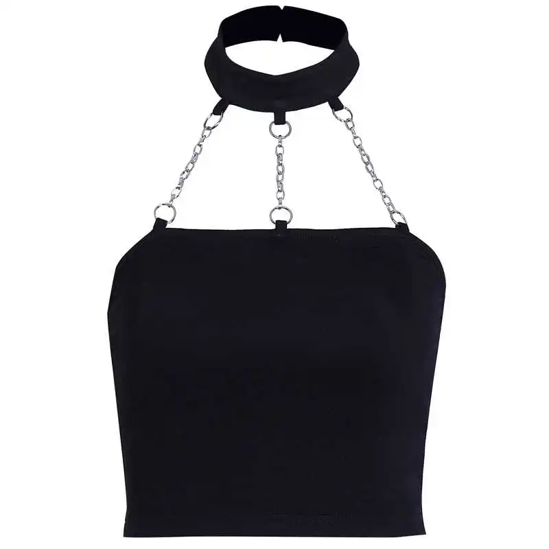 

E-girl Punk Style Choker Halter Top Black Women Sexy Y2K Fashion Slim Cami Backless Buckle Top 90s Summer Tank Tops