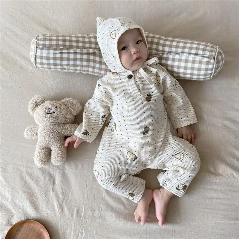 

2022 Infant Kids Hooded Rompers cute Cartoon Pear Newborn Long Sleeve Cotton Jumpsuit Baby Toddler Spring Autumn Clothes 0-24M